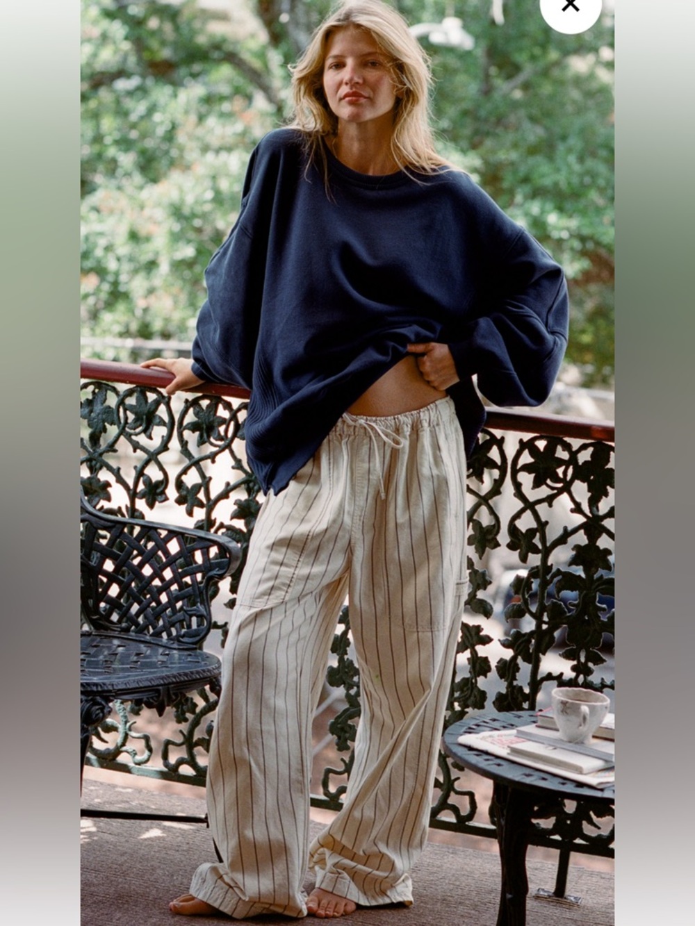 aerie Navy Oversized Sweatshirt & Cream Pinstripe Lounge Pants
